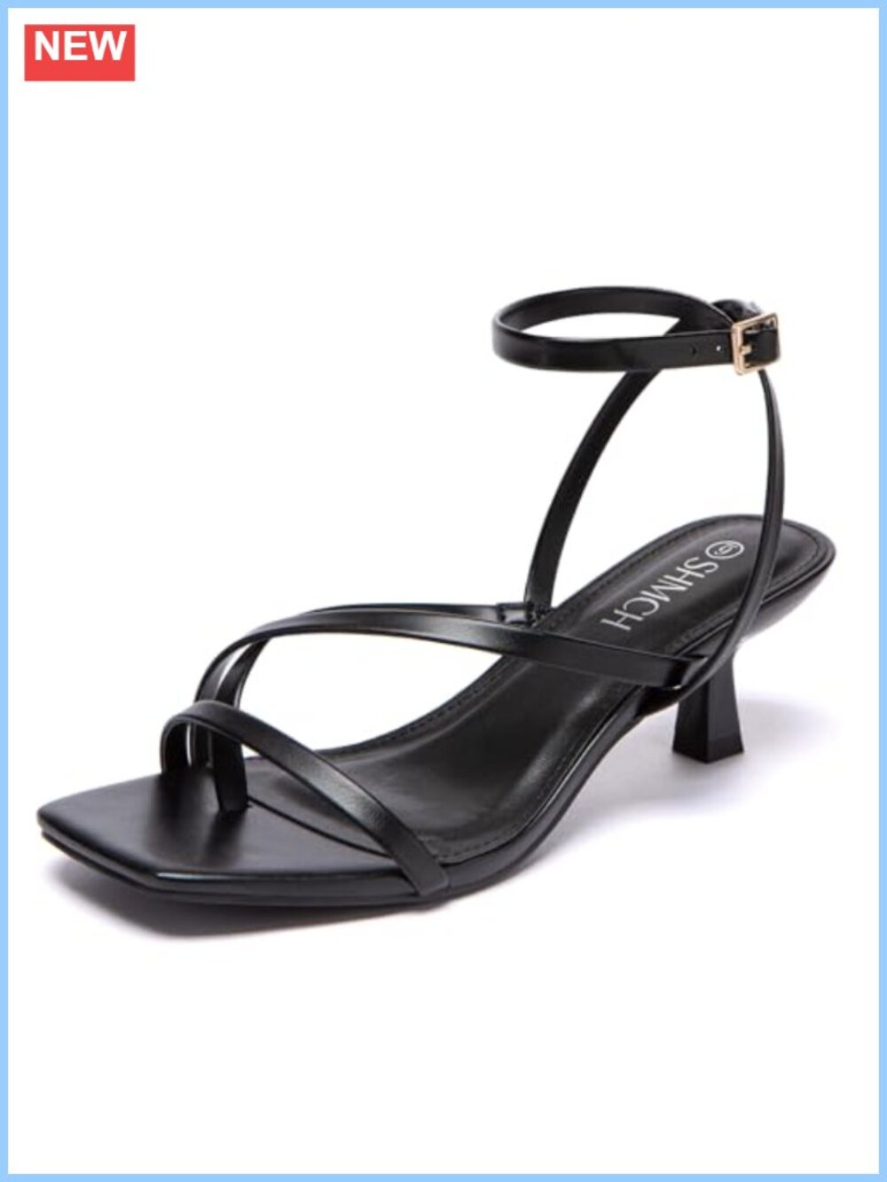 Kitten Heels for Women Strappy Lace Up Square Toe Ankle Strap Heels Faux